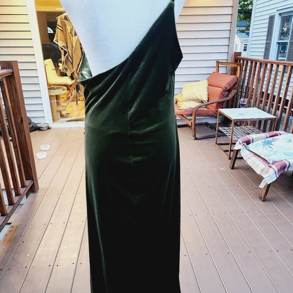 Green Evening Dress Velour One Shoulder Formal Split Side fits L - Picture 10 of 13